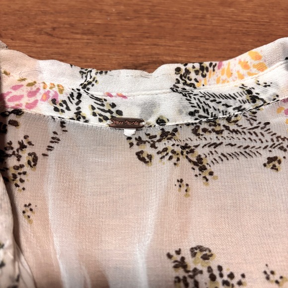 Free People Cottage Core Boho Floral Sheer Dress Long Sleeve Smock Flowy Collar - Picture 3 of 5